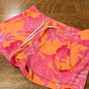 Athleta Vibrant Orange and Pink Floral Swim Shorts